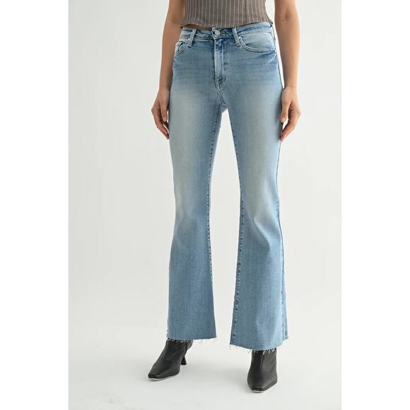 Just Black Mid Rise Straight Bootcut Raw Hem Jeans Light Wash Blue 27 / 4 - Picture 1 of 12